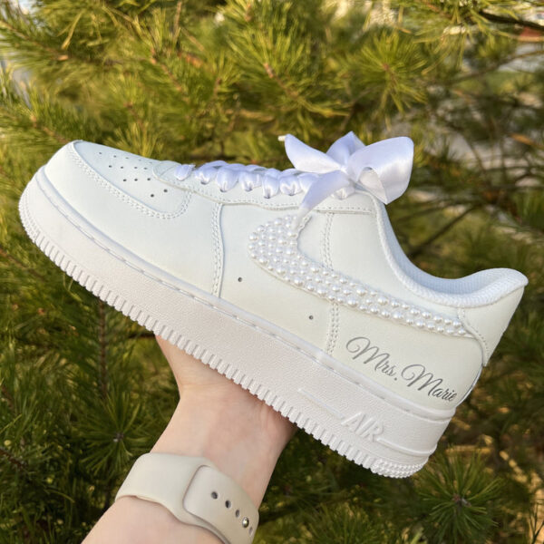 PEARL RIBBON BRIDAL WEDDING SHOES CUSTOM AIR FORCE 1 - Image 10