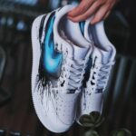 Neon Blue Swoosh Custom Air Force 1 | Hand-Painted Street Art Sneakers