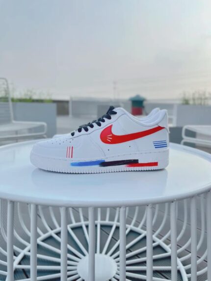 Custom Hand-Painted Air Force 1 Sneakers | Red Blue Brushstroke Streetwear Shoes