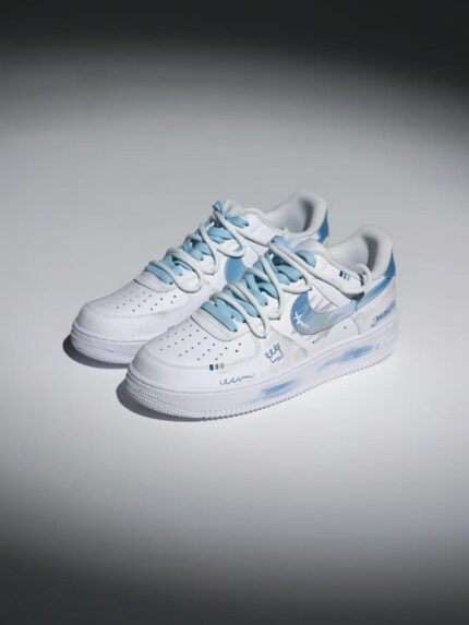 Custom Hand-Painted Air Force 1 Sneakers | Sky Dalmatian Doodle Art Shoes