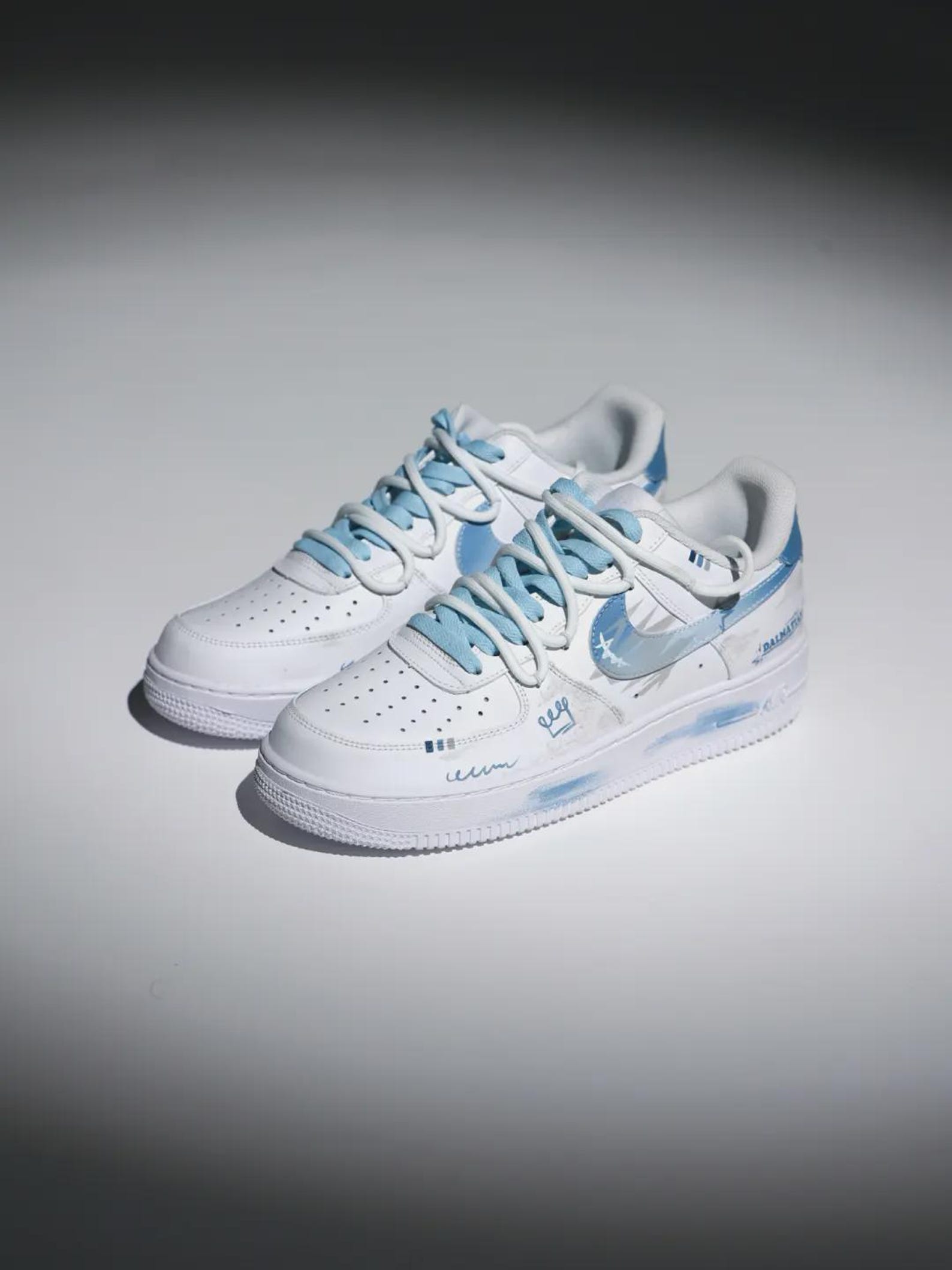 il_1588xN.7811003754_20gh.jpg Custom Hand-Painted Air Force 1 Sneakers | Sky Dalmatian Doodle Art Shoes - Image 1