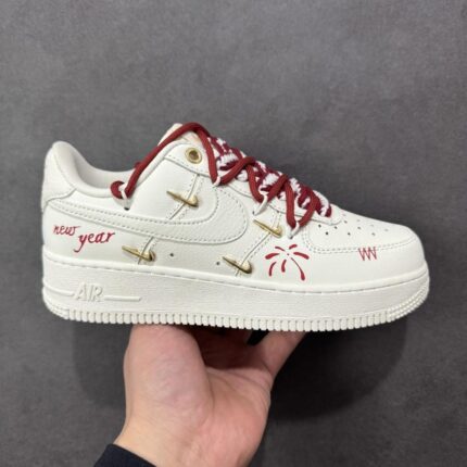 Custom Air Force 1 Sneakers | Red Gold Firework Lunar New Year Shoes