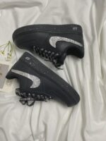 Custom Black White Distressed Sneakers: Hand-Painted Brushstroke Double Swoosh Streetwear Shoes