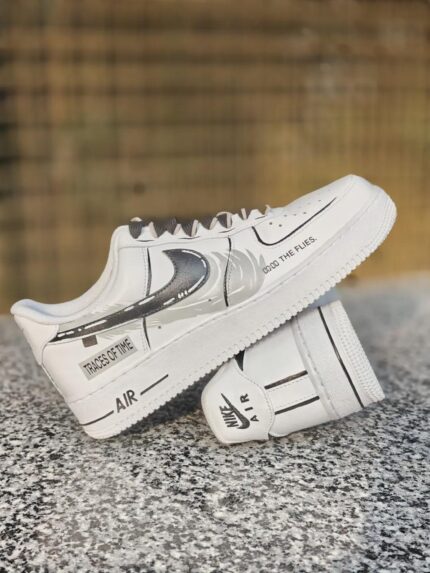 Custom White Air Force 1 Low | "Time Flies" Hand-Painted Design | Streetwear AF1