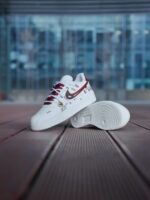 Custom White Burgundy Air Force 1 Low Sneakers | Gradient Laces, Gold Charm Accents - Image 2