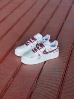 Custom White Burgundy Air Force 1 Low Sneakers | Gradient Laces, Gold Charm Accents - Image 6