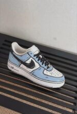 Custom Hand-Painted Air Force 1 Low Sneakers: Cartoon Sketch Style, Light Blue/White - Image 3