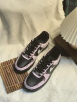 Custom Pink Black Air Force 1 Low Anime Peach Symbol Sneakers – Hand-Painted Streetwear Art - Image 2