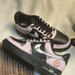 Custom Pink Black Air Force 1 Low Anime Peach Symbol Sneakers – Hand-Painted Streetwear Art