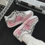 Custom Comic Book Air Force 1 Low Sneakers: Hand-Painted Manga Sketch Style, Pink Accents