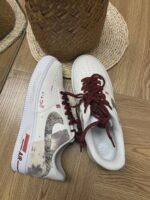 Custom White Beige Air Force 1 Low Snake Skin Swoosh Red Accents Streetwear Sneakers - Image 3