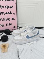 Custom Air Force 1 Low Sneakers: Minimalist Script Pattern, Light Blue Accents - Image 4