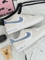 Custom Air Force 1 Low Sneakers: Minimalist Script Pattern, Light Blue Accents - Image 2