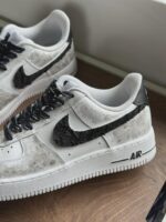 Custom White Grey Air Force 1 Low Cracked Texture Sneakers – Streetwear Art - Image 2