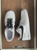 Custom White Grey Air Force 1 Low Cracked Texture Sneakers – Streetwear Art - Image 3