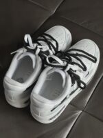Custom White Grey Air Force 1 Low Sneakers: Brush Stroke Broken Swoosh Streetwear Art - Image 5