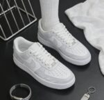 Custom White Grey Air Force 1 Low Feather Pattern Sneakers – Minimalist Streetwear Gift - Image 3