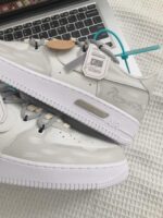Custom Light Grey Patent Leather Air Force 1 Low Sneakers with Romantic Script - Image 2