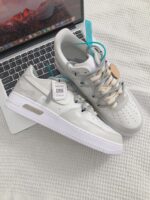 Custom Light Grey Patent Leather Air Force 1 Low Sneakers with Romantic Script - Image 4