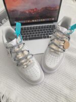 Custom Light Grey Patent Leather Air Force 1 Low Sneakers with Romantic Script - Image 5