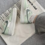 Custom Mint Green White Air Force 1 Low Sneakers with Gold Hardware Pastel Streetwear