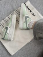Custom Mint Green White Air Force 1 Low Sneakers with Gold Hardware Pastel Streetwear
