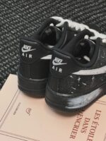 Custom Black Air Force 1 Low Sneakers: Starry Sky Art, Rope Laces, Rose-Cross Charm - Image 2