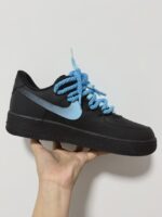 Custom Black Blue Air Force 1 Low Splatter Paint Sneakers with Rope Laces - Image 2