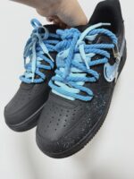 Custom Black Blue Air Force 1 Low Splatter Paint Sneakers with Rope Laces - Image 5