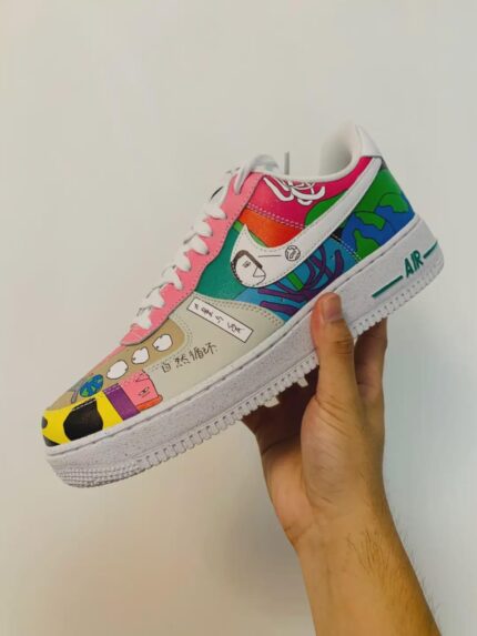 Custom Air Force 1, Hand Painted Nature Cycle Art Sneakers, Colorful Streetwear Shoes, Unique Gift