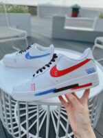 Custom Hand-Painted Air Force 1 Sneakers | Red Blue Brushstroke Streetwear Shoes - Image 3
