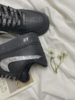 Custom Black White Distressed Sneakers: Hand-Painted Brushstroke Double Swoosh Streetwear Shoes - Image 5