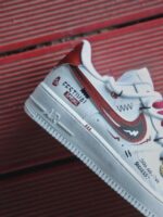 Custom White Burgundy Air Force 1 Low Sneakers | Gradient Laces, Gold Charm Accents - Image 5