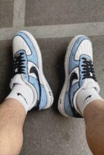 Custom Hand-Painted Air Force 1 Low Sneakers: Cartoon Sketch Style, Light Blue/White - Image 4