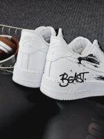 Custom White Air Force 1 Low Beast Smiley Face Brush Stroke Sneakers - Image 2