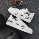 Custom White Air Force 1 Low Beast Smiley Face Brush Stroke Sneakers