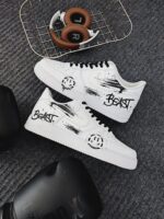 Custom White Air Force 1 Low Beast Smiley Face Brush Stroke Sneakers
