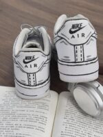Custom White Air Force 1 Low Sneakers: Cartoon Sketch Line Art Style - Image 2