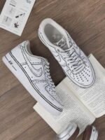 Custom White Air Force 1 Low Sneakers: Cartoon Sketch Line Art Style - Image 5