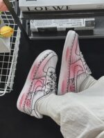 Custom Comic Book Air Force 1 Low Sneakers: Hand-Painted Manga Sketch Style, Pink Accents - Image 3