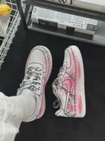 Custom Comic Book Air Force 1 Low Sneakers: Hand-Painted Manga Sketch Style, Pink Accents - Image 4