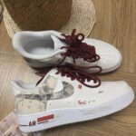 Custom White Beige Air Force 1 Low Snake Skin Swoosh Red Accents Streetwear Sneakers