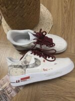 Custom White Beige Air Force 1 Low Snake Skin Swoosh Red Accents Streetwear Sneakers