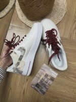 Custom White Beige Air Force 1 Low Snake Skin Swoosh Red Accents Streetwear Sneakers - Image 4