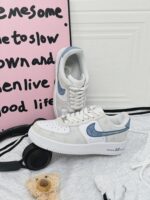 Custom Air Force 1 Low Sneakers: Minimalist Script Pattern, Light Blue Accents - Image 3
