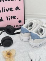 Custom Air Force 1 Low Sneakers: Minimalist Script Pattern, Light Blue Accents - Image 5