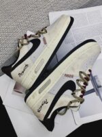 Custom Distressed Air Force 1 Low Sneakers: Romantic Script Stitch Design - Image 3