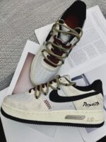 Custom Distressed Air Force 1 Low Sneakers: Romantic Script Stitch Design - Image 5