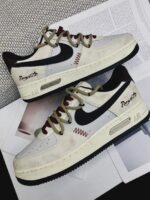 Custom Distressed Air Force 1 Low Sneakers: Romantic Script Stitch Design