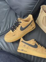Custom Wheat Black Air Force 1 Low Suede Floral Sneakers – Streetwear Gift - Image 2